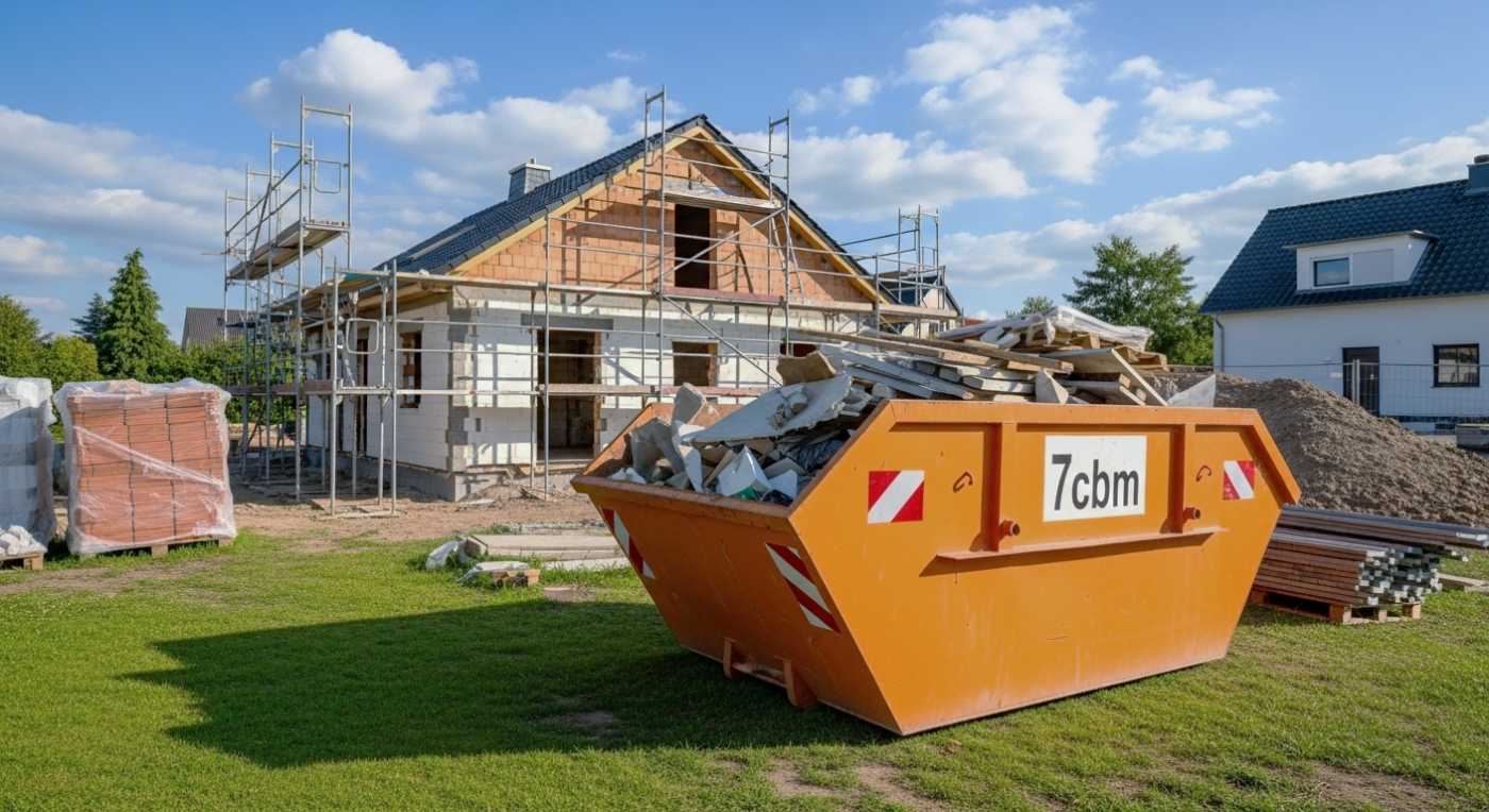 Containerdienst Bruchköbel - Abstellcontainer mit 7CBM auf einer Baustelles eines Einfamilienhaus in Bruchköbel